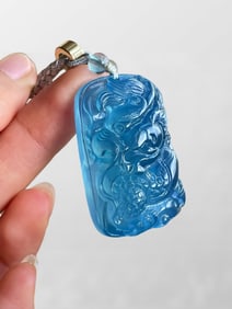 Beautiful Natural Aquamarine Carved Fortune Dragon Pendant