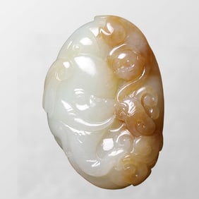 Superb Chinese Hetian Jade Carved Elephant & Monkey Pendant/Statue