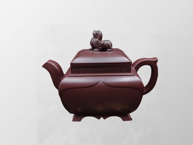 Chinese Yixing Zisha Clay Fortune Lion Teapot w Artist Signed