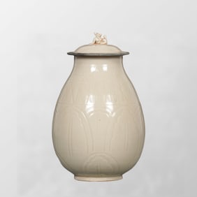 Chinese Inlaying Silver Edge Ding Kiln White Glaze Porcelain Pot