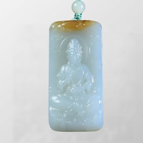 Chinese Hetian Jade Carved Kwan-yin Pendant