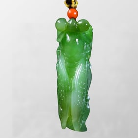 Chinese Green Hetian Jade Carved Fortune Cicada Pendant