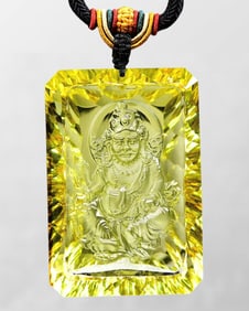 Beautiful Yellow Crystal Low Relief Yellow Jambhala Pendant