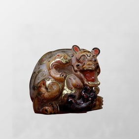 Vintage Chinese Colored Drawing Hetian Jade Carved Bear Statue