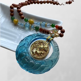 Beautiful Aquamarine Carved Lotus Flower Pendant