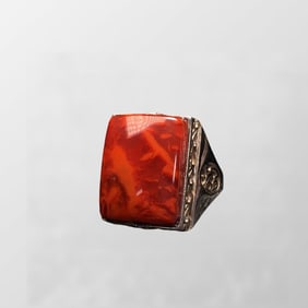 Beautiful Silver Inlay Nanhong Agate Ring