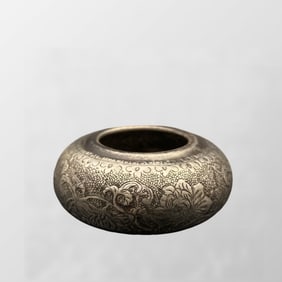 Vintage Chinese Pure Silver Low Relief Flowers Design Brush Washer