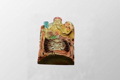 Vintage Colored Drawing Deer Horn Carved Ksitigarbha Pendant