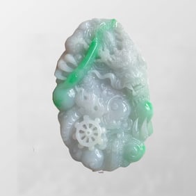 Beautiful Natural Jadeite Carved Fortune Dragon Pendant