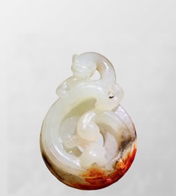 Chinese Hetian Jade Carved Chi Dragon Pendant