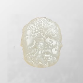 Chinese Natural Hetian Jade Low Relie Nezha Pendant