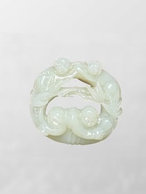 Openwork Chinese Hetian Jade Carved Monkey Pendant