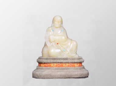 Vintage Chinese Shoushan Furong Stone Carved Arhat Statue