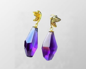A Pair Beautiful Gilt Gold Silver Inaly Amethyst Earring
