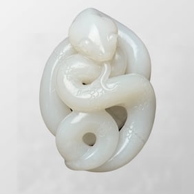 Superb Chinese White Hetian Jade Carved Snake Pendant/Statue