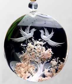 Beautiful Natural Crystal Inner Carving Magpie Pendant