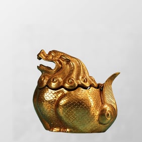 Vintage Chinese Gilt Gold Copper Fortune Lion Incense Burner