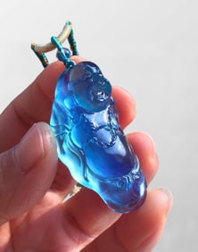 Beautiful Aquamarine Carved Laughing Buddha Pendant