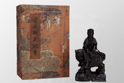 Vintage Chinese Chenxiang Wood Carved Manjushri Bodhisattva Statue