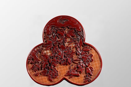 Vintage Chinese Red Lacquerware Low Relief Flowers Jewellery Box
