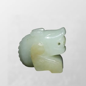 Chinese Hetian Jade Carved Dragon Head Pendant