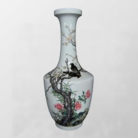 Chinese Famille Rose Enamel Flowers Bird Design Porcelain Vase