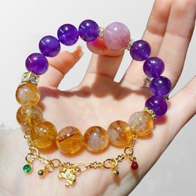 Beautiful Yellow Crystal & Amethyst Beads Bracelet