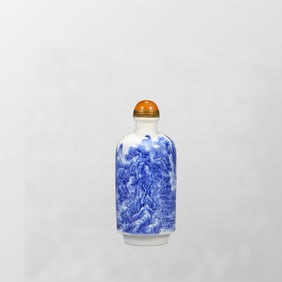 Chinese Blue And White Porcelain Mountain River Scene Design Snuff Bottle