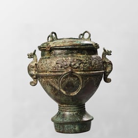 Vintage Chinese Bronze Double Ear Beast Pot