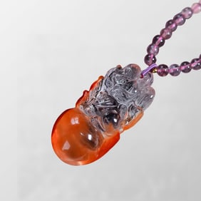 Beautiful Red Crystal Carved Nine-tailed Fox Pendant