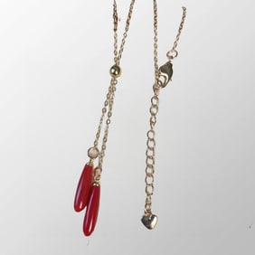 Beautiful Gilt Gold 925 Silver Inaly Red Coral Pendant/Necklace