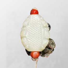 Vintage Chinese Hetian Jade Carved Fortune Cicada Pendant
