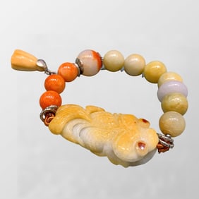 Vintage Natural Jadeite Carved Fish Beads Bracelet