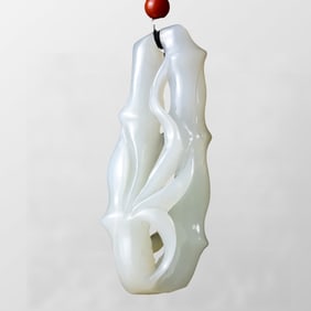 Openwork Chinese Hetian Jade Carved Fortune Bamboo Pendant