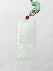 Chinese Natural Hetian Jade Low Relief General Guangong Pendant