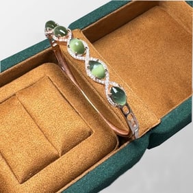 Beautiful 925 Silver Inlay Green Hetian Jade Bracelet