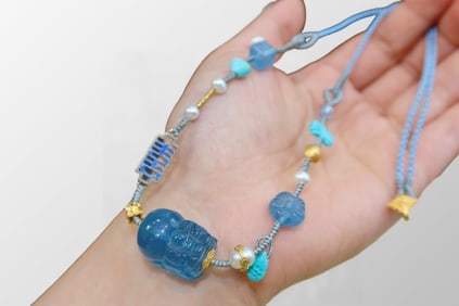 Beautiful Aquamarine Carved Fortune Pixiu Pendant