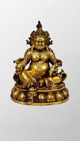 Tibetan Buddhism Gilt Gold Bronze Yellow Jambhala Statue
