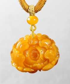 Beautiful Beeswax Hand Carved Peony Pendant