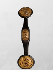 Old Chinese Zitan Wood Inlay Shoushan Stone Ruyi Scepter Statue
