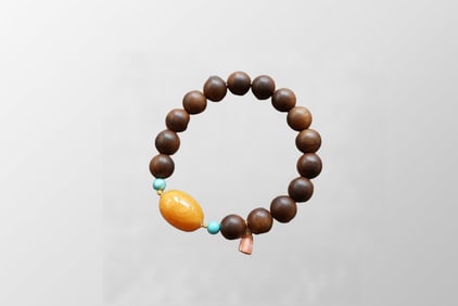 Vintage Chenxiang Wood & Beeswax & Turquoise Beads Bracelet