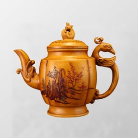 Vintage Yixing Zisha Clay Phoenix Teapot w Artist Signed