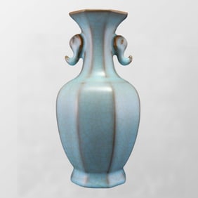 Chinese Ru Kiln Blue Glaze Double Ears Porcelain Vase