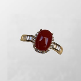 Beautiful Gilt Gold 925 Silver Inaly Red Coral Ring