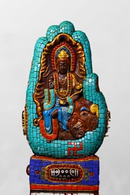 Vintage Meteorite Inlay Turquoise & DZI Agate Samantabhadra Statue