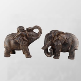 A Pair Vintage Stone Carved Elephant Statues