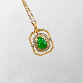 Beautiful Gilt Gold 925 Silver Inlay Jadeite Carved Gourd Pendant