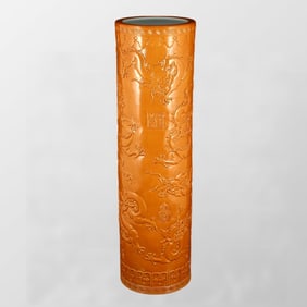 Chinese Yellow Glaze Low Relief Fortune Dragon Porcelain Painting Pot
