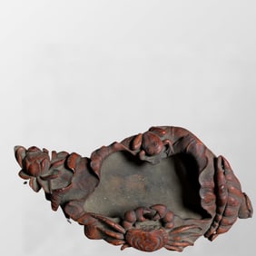Vintage Chinese Bamboo Carved Crab & Lotus Leaf Brush Washer