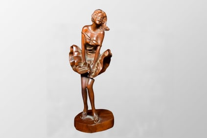 Vintage Chinese Boxwood Wood Carved Beautiful Woman Statue